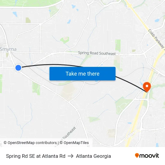 Spring Rd SE at Atlanta Rd to Atlanta Georgia map