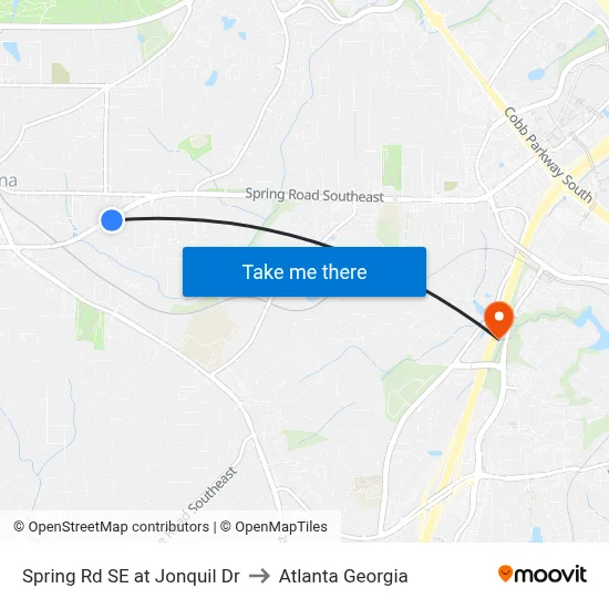 Spring Rd SE at Jonquil Dr to Atlanta Georgia map