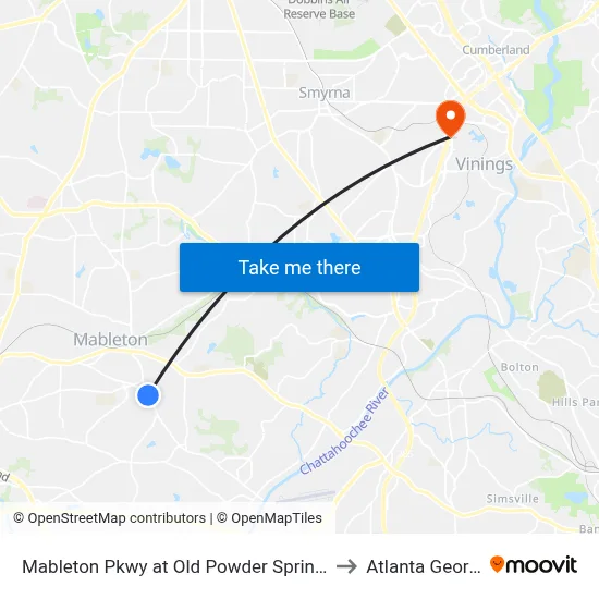 Mableton Pkwy at Old Powder Springs Rd to Atlanta Georgia map