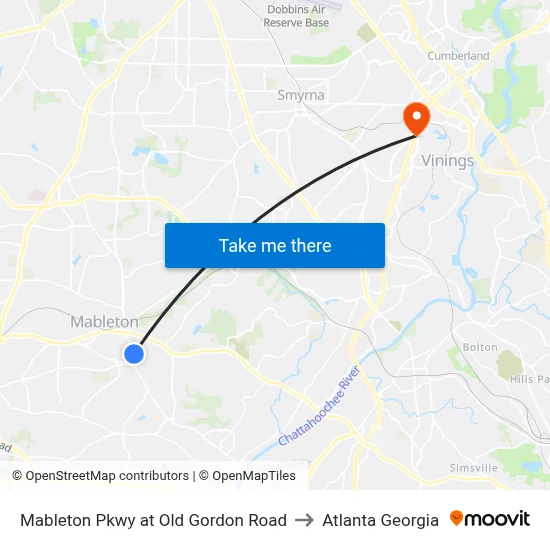 Mableton Pkwy at Old Gordon Road to Atlanta Georgia map