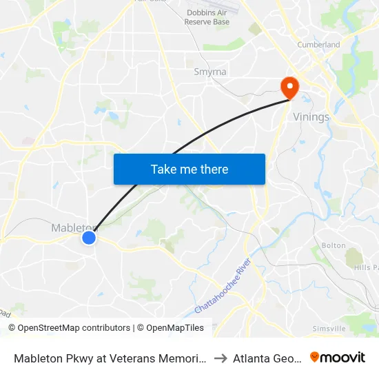 Mableton Pkwy at Veterans Memorial Hwy to Atlanta Georgia map