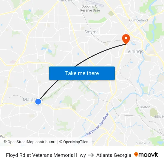 Floyd Rd at Veterans Memorial Hwy to Atlanta Georgia map