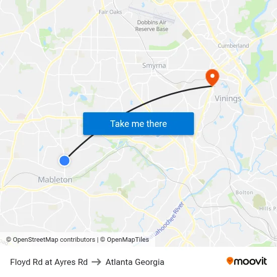 Floyd Rd at Ayres Rd to Atlanta Georgia map