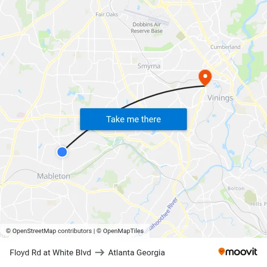 Floyd Rd at White Blvd to Atlanta Georgia map