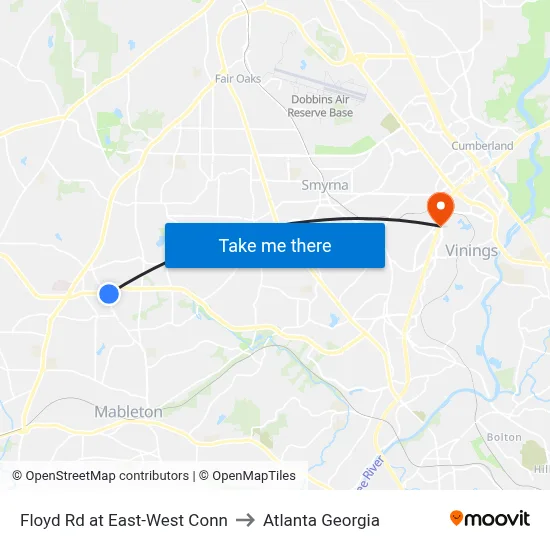Floyd Rd at East-West Conn to Atlanta Georgia map