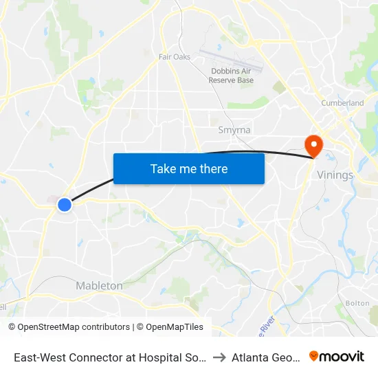 East-West Connector at Hospital South Dr to Atlanta Georgia map
