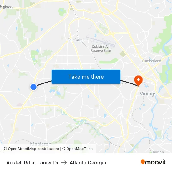 Austell Rd at Lanier Dr to Atlanta Georgia map
