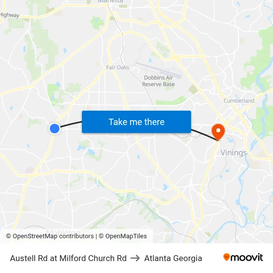 Austell Rd at Milford Church Rd to Atlanta Georgia map