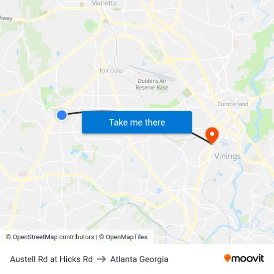 Austell Rd at Hicks Rd to Atlanta Georgia map