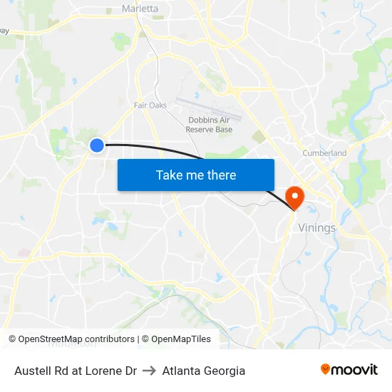Austell Rd at Lorene Dr to Atlanta Georgia map