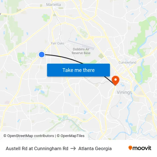 Austell Rd at Cunningham Rd to Atlanta Georgia map