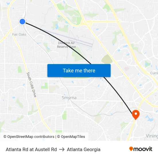 Atlanta Rd at Austell Rd to Atlanta Georgia map