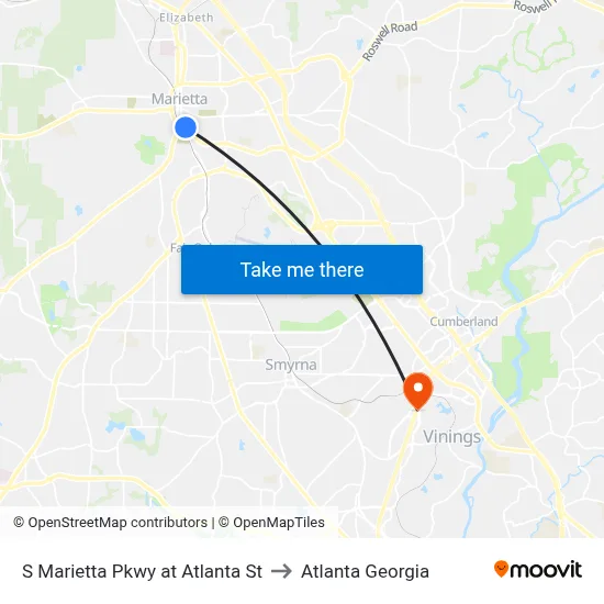 S Marietta Pkwy at Atlanta St to Atlanta Georgia map