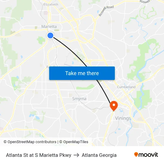 Atlanta St at S Marietta Pkwy to Atlanta Georgia map