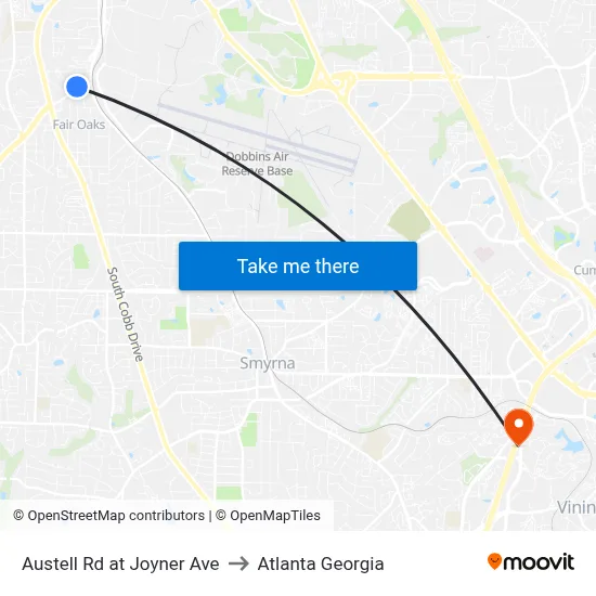 Austell Rd at Joyner Ave to Atlanta Georgia map