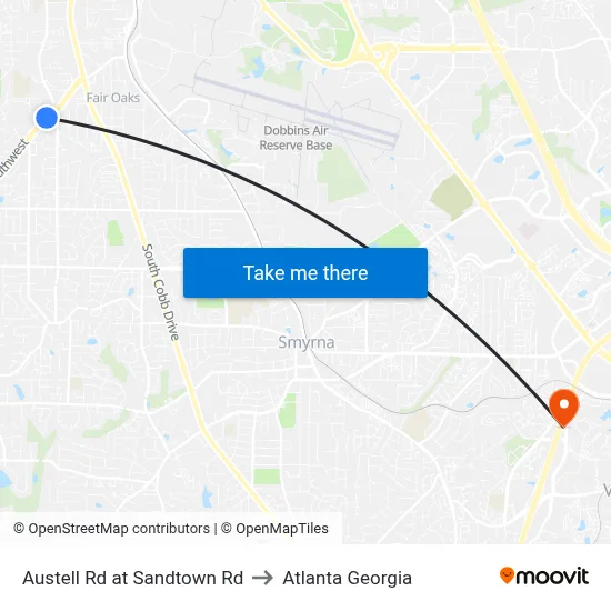 Austell Rd at Sandtown Rd to Atlanta Georgia map
