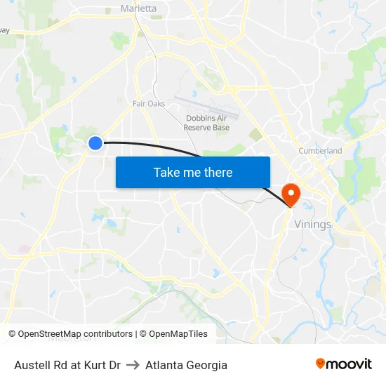 Austell Rd at Kurt Dr to Atlanta Georgia map