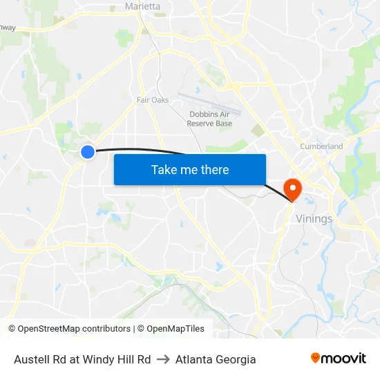 Austell Rd at Windy Hill Rd to Atlanta Georgia map