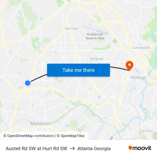 Austell Rd SW at Hurt Rd SW to Atlanta Georgia map