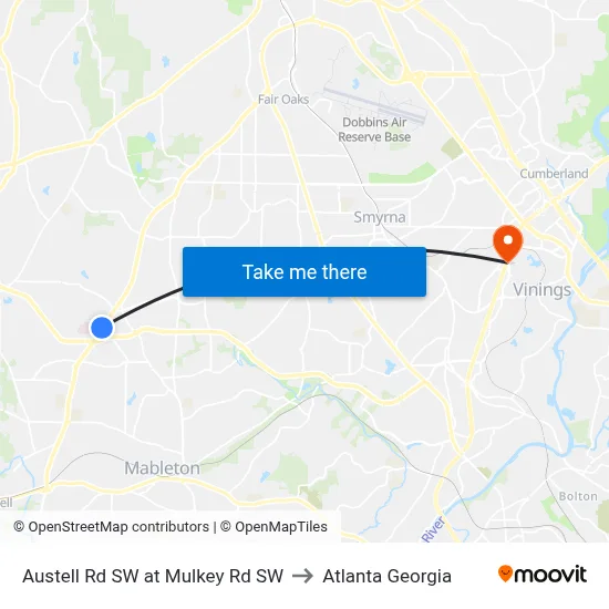 Austell Rd SW at Mulkey Rd SW to Atlanta Georgia map