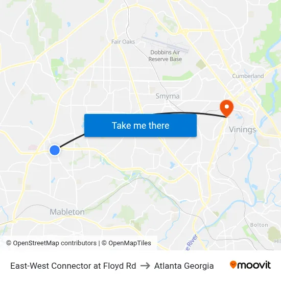 East-West Connector at Floyd Rd to Atlanta Georgia map