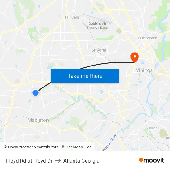 Floyd Rd at Floyd Dr to Atlanta Georgia map
