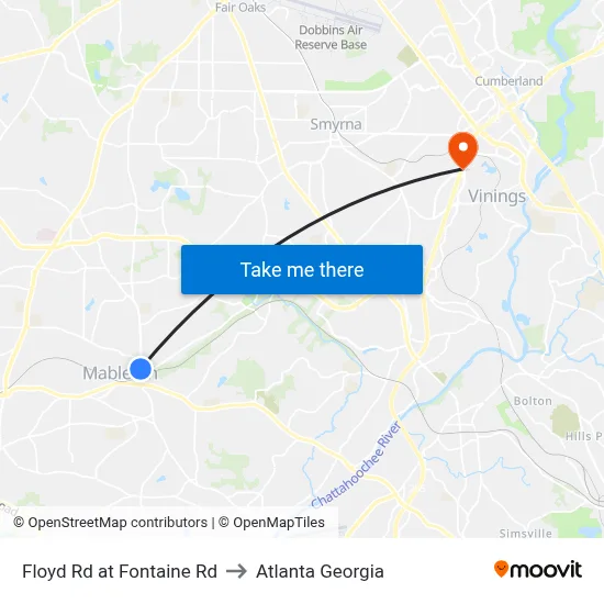 Floyd Rd at Fontaine Rd to Atlanta Georgia map