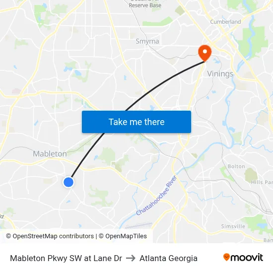 Mableton Pkwy SW at Lane Dr to Atlanta Georgia map