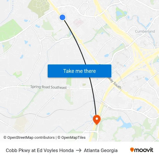 Cobb Pkwy at Ed Voyles Honda to Atlanta Georgia map