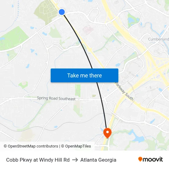 Cobb Pkwy at Windy Hill Rd to Atlanta Georgia map