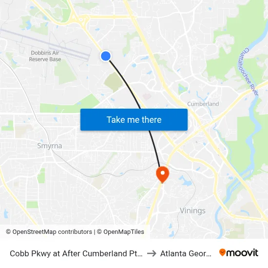 Cobb Pkwy at After Cumberland Pt Dr to Atlanta Georgia map
