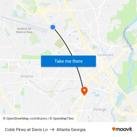 Cobb Pkwy at Davis Ln to Atlanta Georgia map