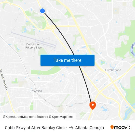 Cobb Pkwy at After Barclay Circle to Atlanta Georgia map