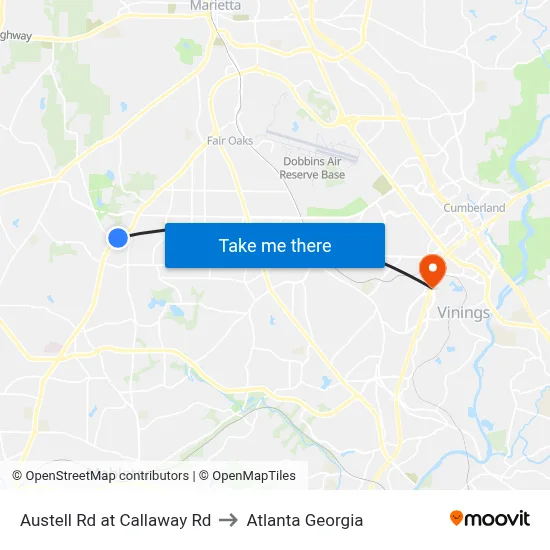 Austell Rd at Callaway Rd to Atlanta Georgia map