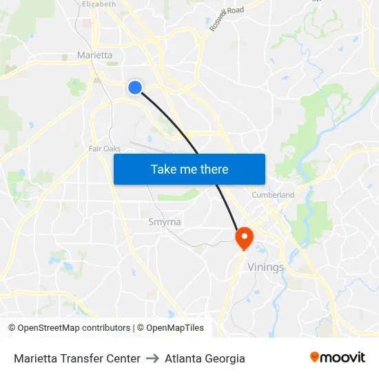 Marietta Transfer Center to Atlanta Georgia map