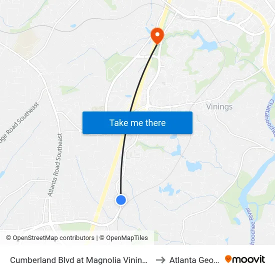 Cumberland Blvd at Magnolia Vinings Apts to Atlanta Georgia map