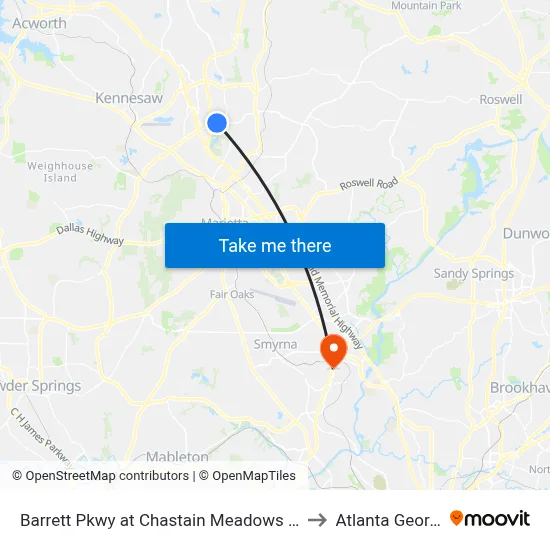 Barrett Pkwy at Chastain Meadows Pkwy to Atlanta Georgia map