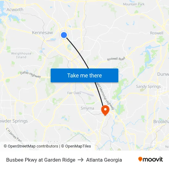 Busbee Pkwy at Garden Ridge to Atlanta Georgia map