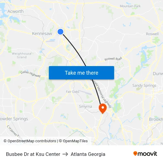 Busbee Dr at Ksu Center to Atlanta Georgia map