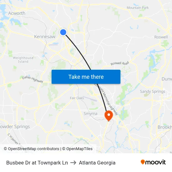 Busbee Dr at Townpark Ln to Atlanta Georgia map