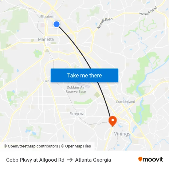 Cobb Pkwy at Allgood Rd to Atlanta Georgia map