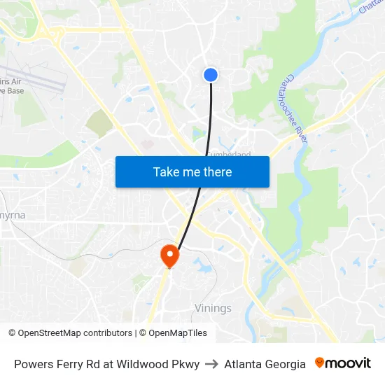 Powers Ferry Rd at Wildwood Pkwy to Atlanta Georgia map