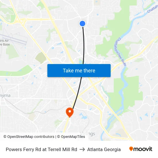 Powers Ferry Rd at Terrell Mill Rd to Atlanta Georgia map