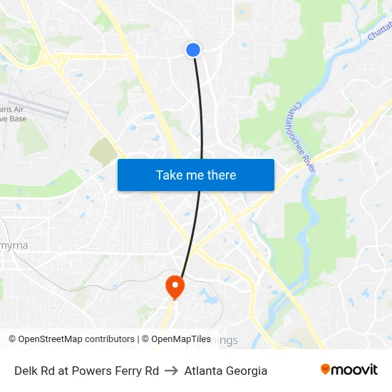 Delk Rd at Powers Ferry Rd to Atlanta Georgia map