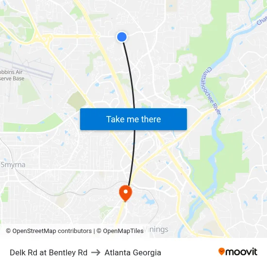 Delk Rd at Bentley Rd to Atlanta Georgia map