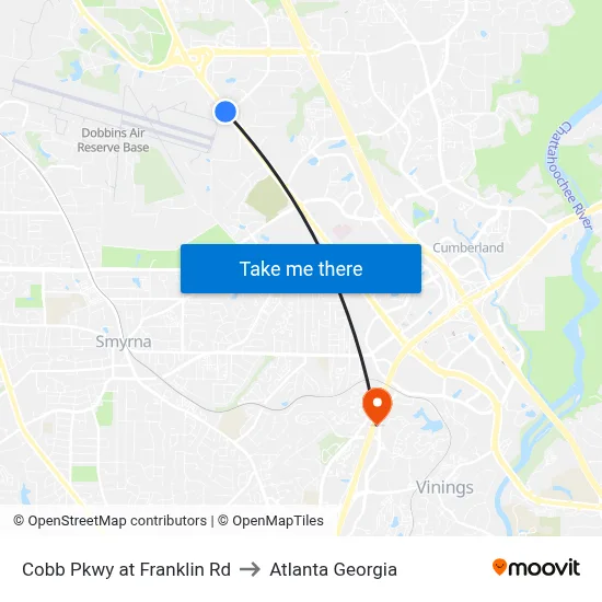 Cobb Pkwy at Franklin Rd to Atlanta Georgia map