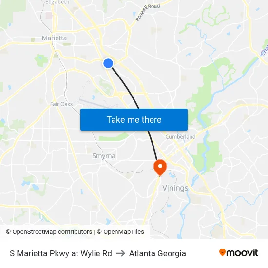 S Marietta Pkwy at Wylie Rd to Atlanta Georgia map