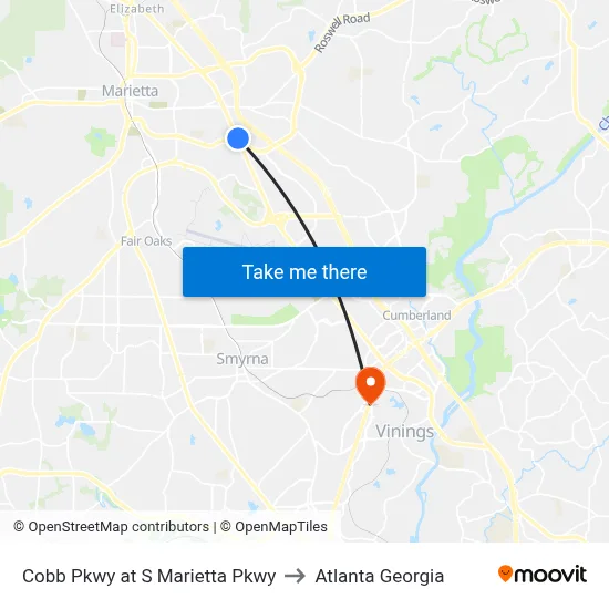 Cobb Pkwy at S Marietta Pkwy to Atlanta Georgia map
