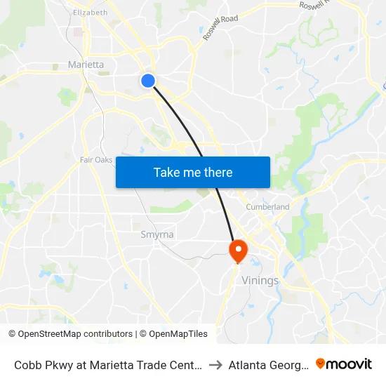 Cobb Pkwy at Marietta Trade Center to Atlanta Georgia map