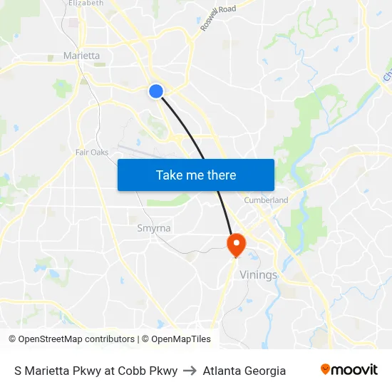 S Marietta Pkwy at Cobb Pkwy to Atlanta Georgia map